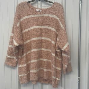 Calvin Klein Womens fuzzy striped sweater plus size pink white new